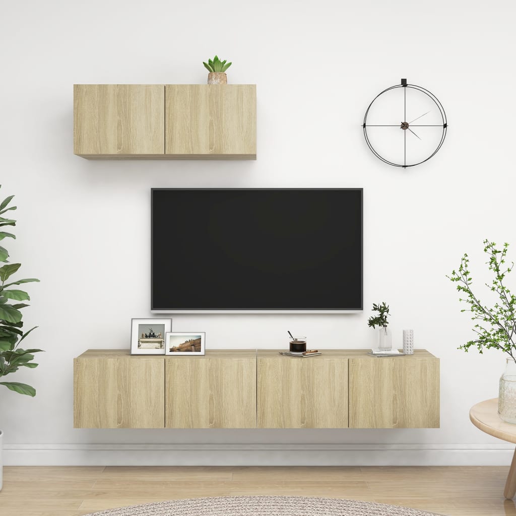 TV-benksett 3 deler sonoma eik sponplate