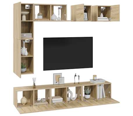 vidaXL Televizoriaus spintelių komplektas, 8 dalių, ąžuolo, mediena