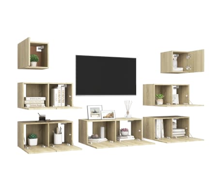 vidaXL Set dulapuri TV, 7 piese, stejar sonoma, lemn prelucrat