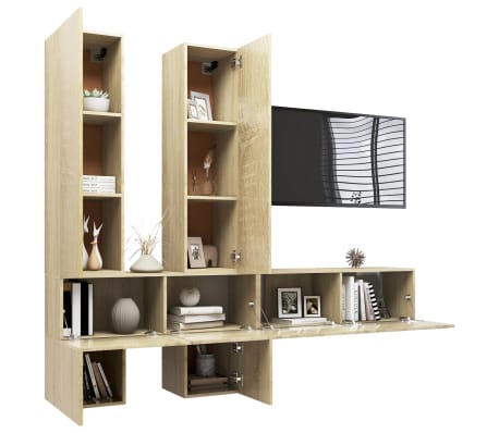 vidaXL Televizoriaus spintelių komplektas, 6 dalių, ąžuolo, mediena