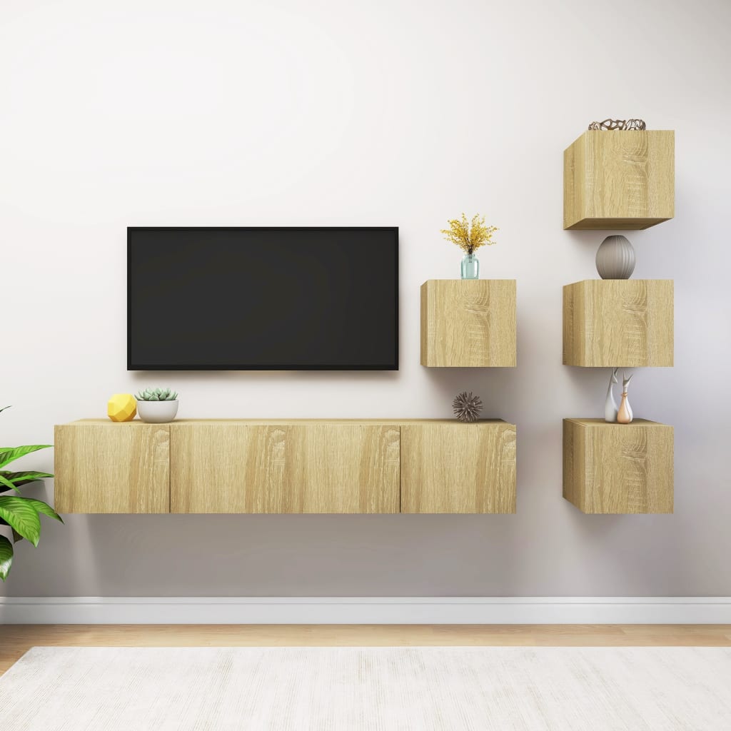 vidaXL Set de dulapuri TV, 6 piese, stejar sonoma, PAL vidaXL imagine model 2022