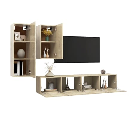 vidaXL Ensemble de meubles TV 4 pcs Ch&ecirc;ne sonoma Bois d'ing&eacute;nierie