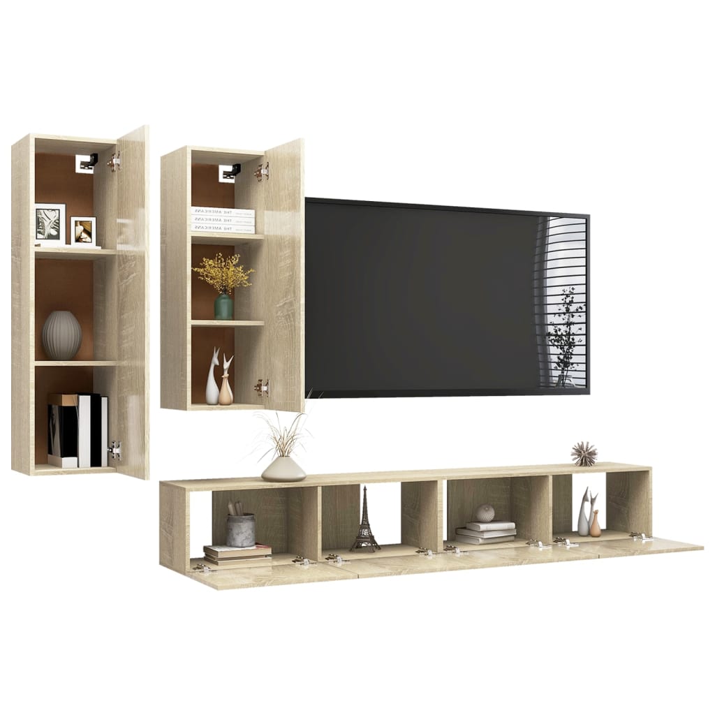 vidaXL 4-delige Tv-meubelset bewerkt hout sonoma eikenkleurig afbeelding