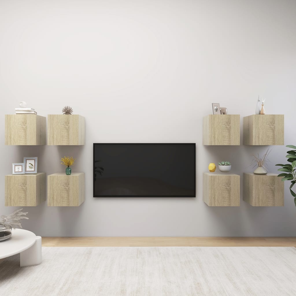 vidaXL Comode TV cu montaj pe perete, 8 buc., stejar Sonoma , 30,5x30x30 cm