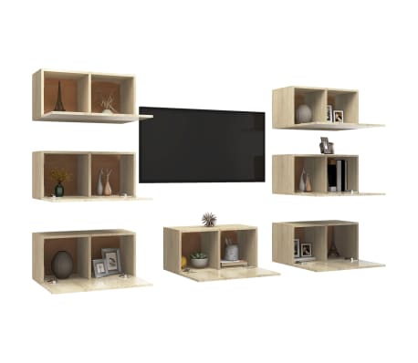 vidaXL Televizoriaus spintelės, 7vnt., ąžuolo, 30,5x30x60cm, mediena