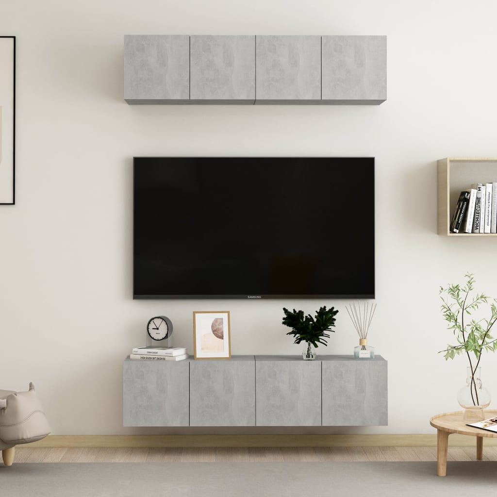 vidaXL Dulapuri TV, 4 piese, gri beton, 60x30x30 cm, lemn prelucrat