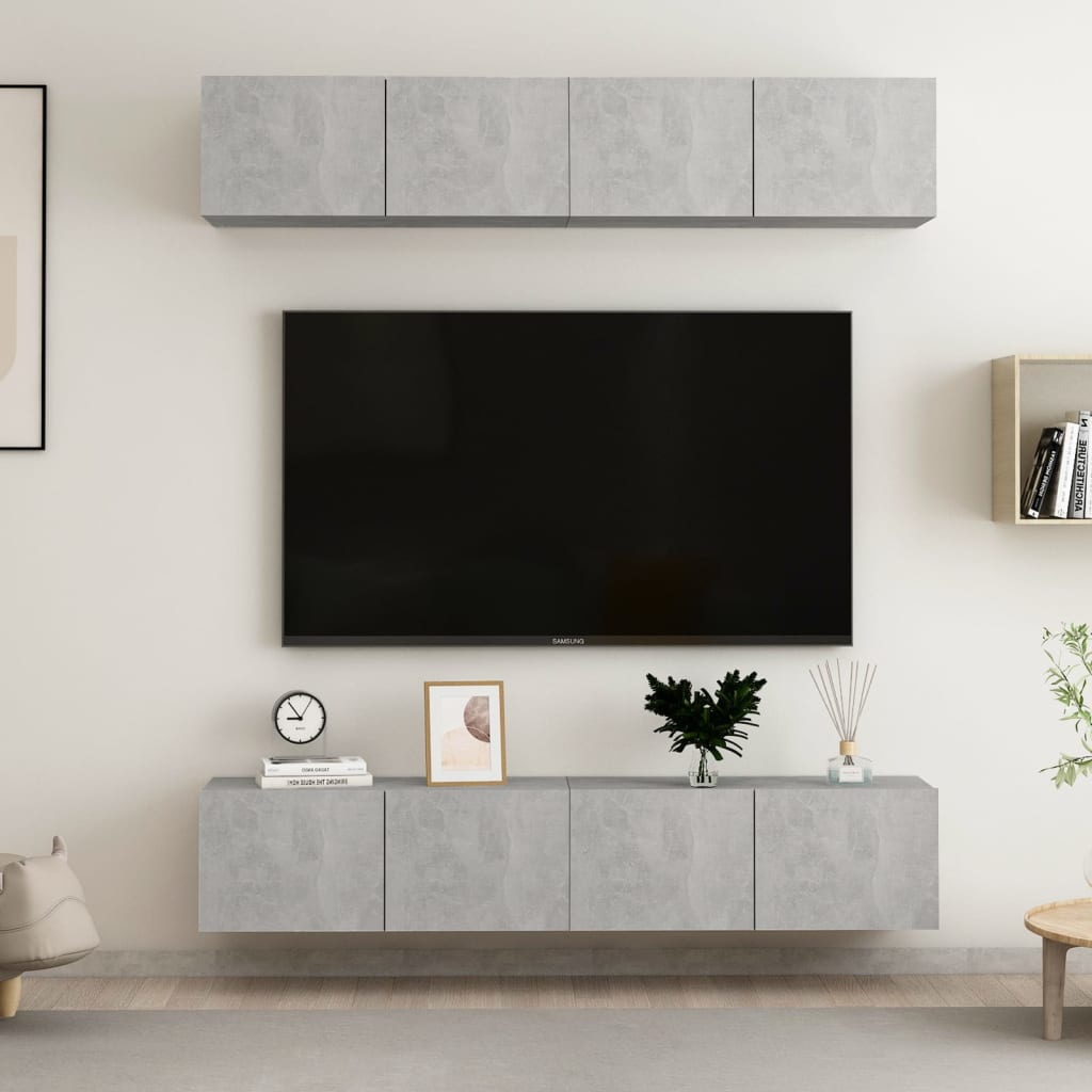 TV skříňky 4 ks betonově šedé 80 x 30 x 30 cm dřevotříska