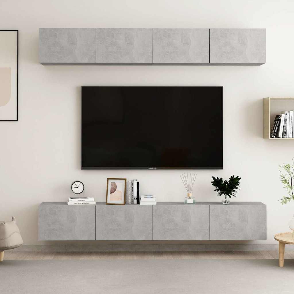 vidaXL Szafki telewizyjne, 4 szt., szaro�� betonu, 100x30x30 cm, p�yta