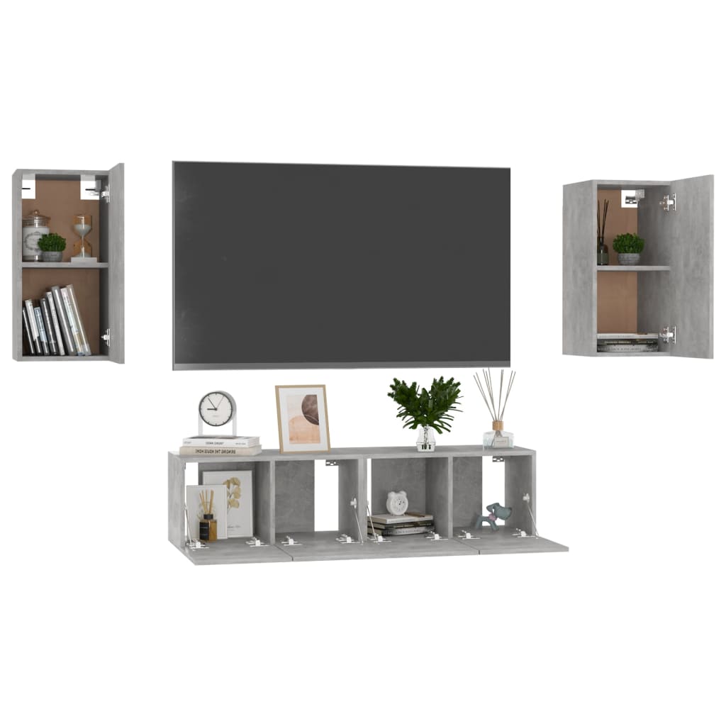 

vidaXL 4-delige Tv-meubelset spaanplaat betongrijs