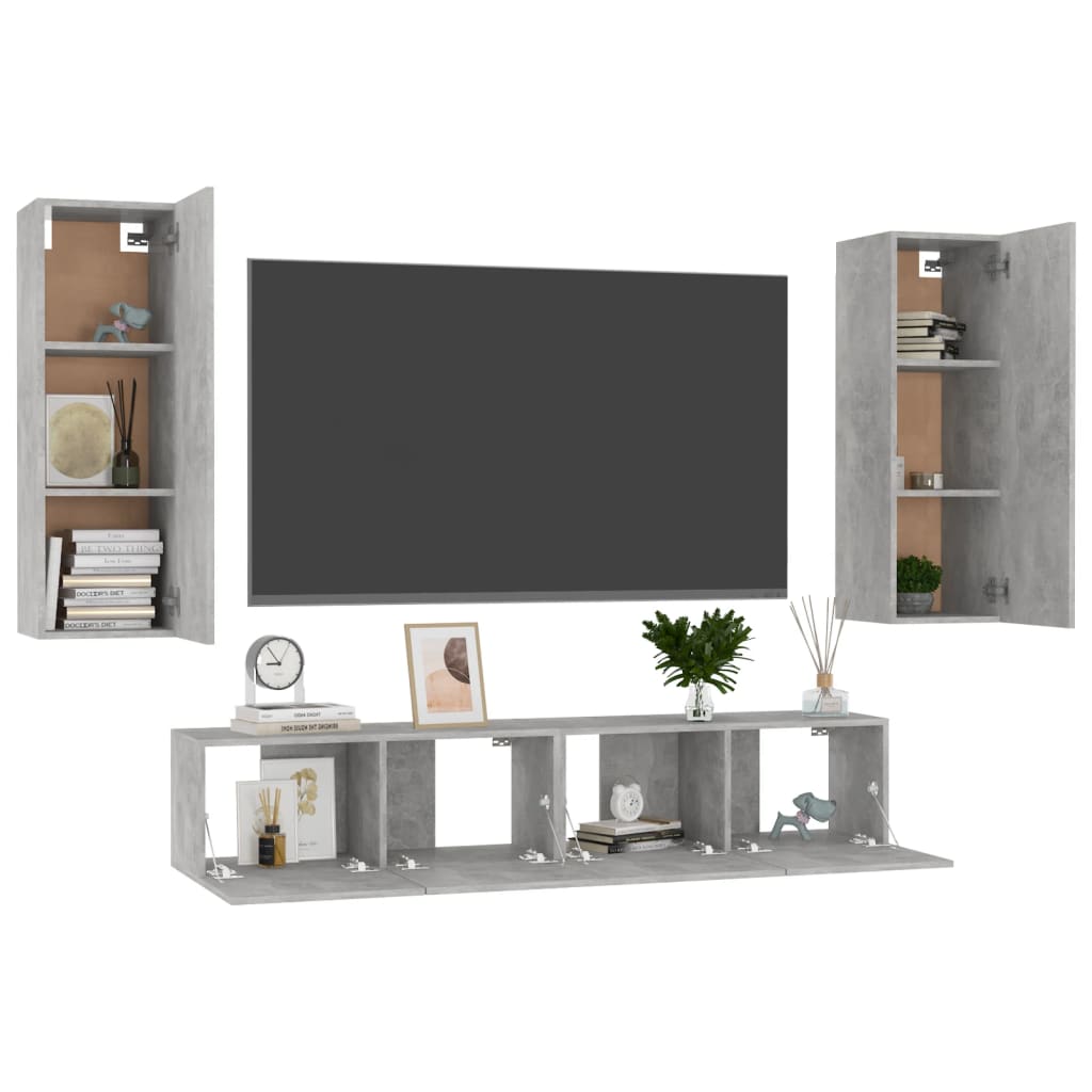 

vidaXL 4-delige Tv-meubelset spaanplaat betongrijs
