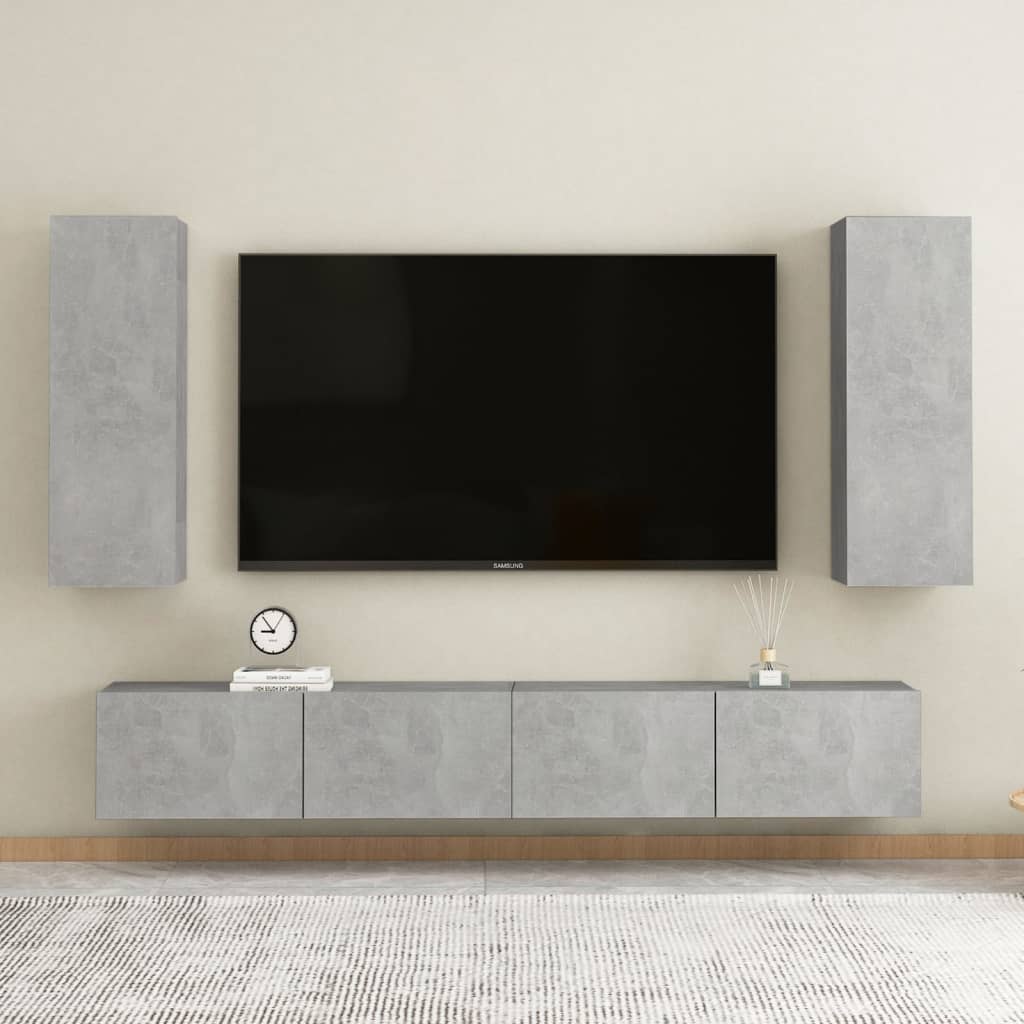 vidaXL Set dulapuri TV, 4 piese, gri beton, lemn prelucrat