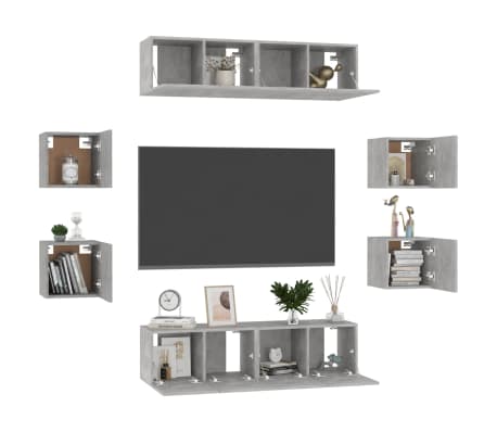 vidaXL Televizoriaus spintelių komplektas, 8 dalių, betono pilkas, MDP