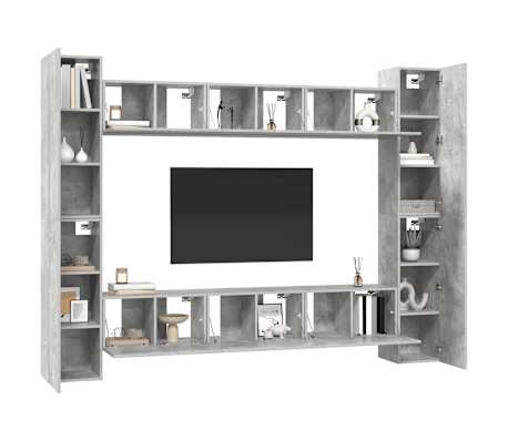 vidaXL Televizoriaus spintelių komplektas, 10 dalių, betono, mediena