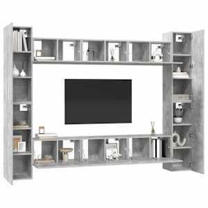 vidaXL Televizoriaus spintelių komplektas, 10 dalių, betono, mediena