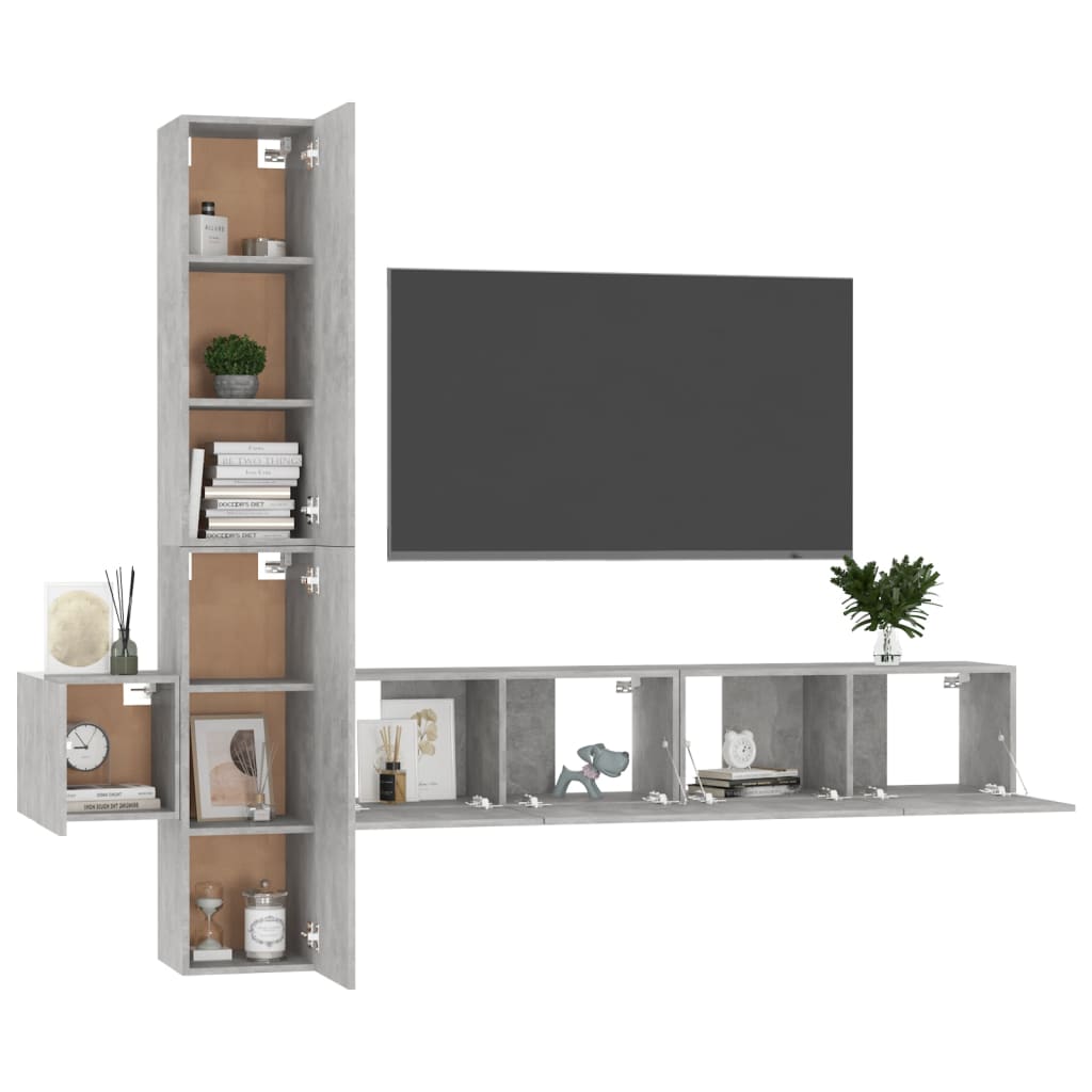 vidaXL 5-delige Tv-meubelset bewerkt hout betongrijs afbeelding