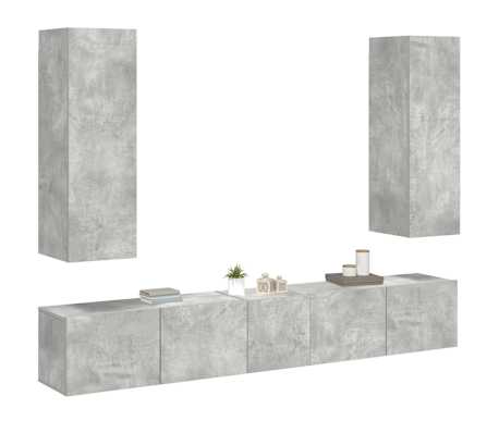 vidaXL 5-cz. zestaw szafek telewizyjnych, szarość betonu, płyta