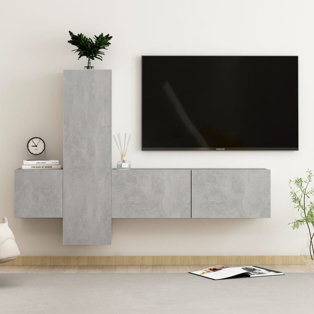 3dílný set TV skříněk betonově šedý dřevotříska