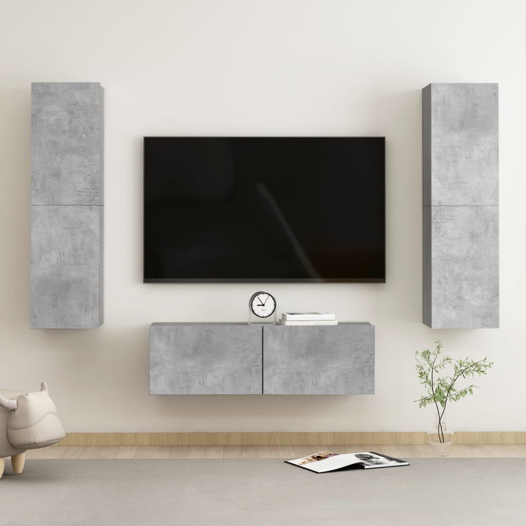 3dílný set TV skříněk betonově šedý dřevotříska