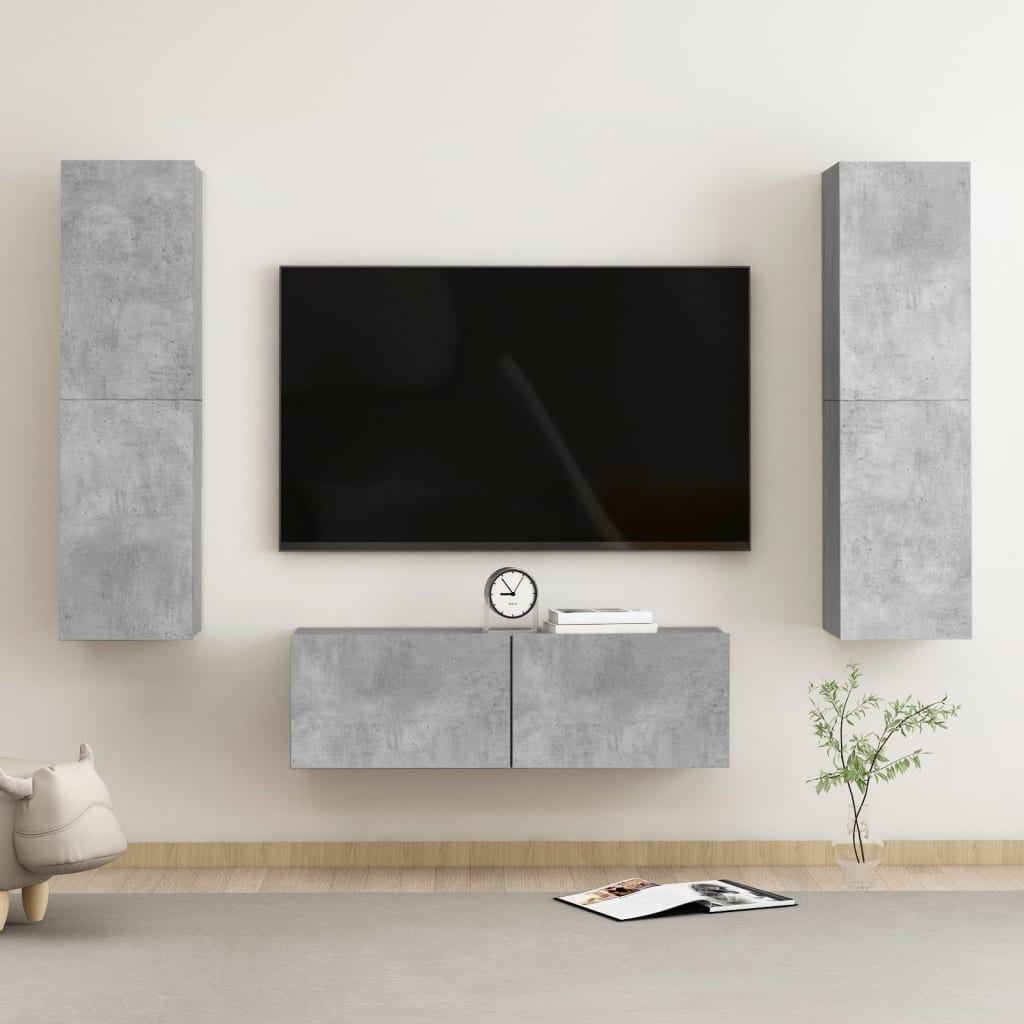 vida XL 3-tlg. TV-Schrank-Set Betongrau Holzwerkstoff