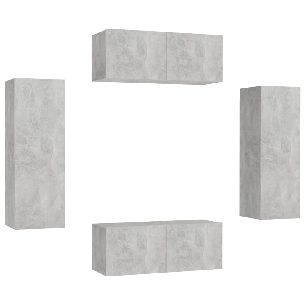 

vidaXL 4 Piece TV Cabinet Set Concrete Gray Chipboard