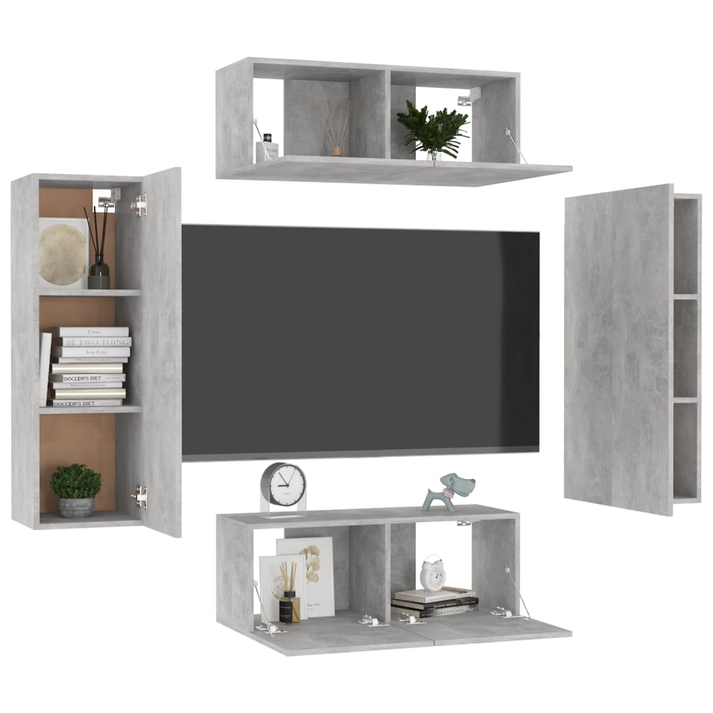 

vidaXL 4-delige Tv-meubelset spaanplaat betongrijs