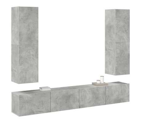 vidaXL Televizoriaus spintelių komplektas, 4 dalių, betono, mediena