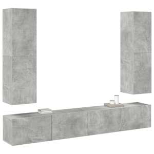vidaXL Televizoriaus spintelių komplektas, 4 dalių, betono, mediena