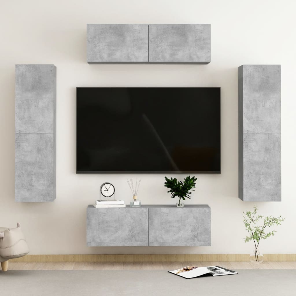 vidaXL Set de dulapuri TV, 4 buc., gri beton, lemn prelucrat