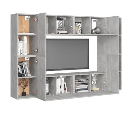vidaXL Televizoriaus spintelių komplektas, 8 dalių, betono pilkas, MDP