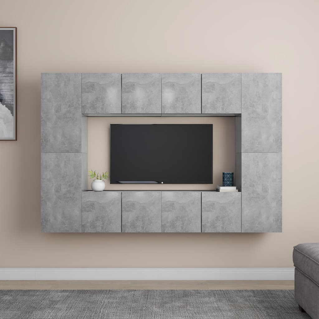 vidaXL Set de dulapuri TV, 8 piese, gri beton, lemn prelucrat beton/