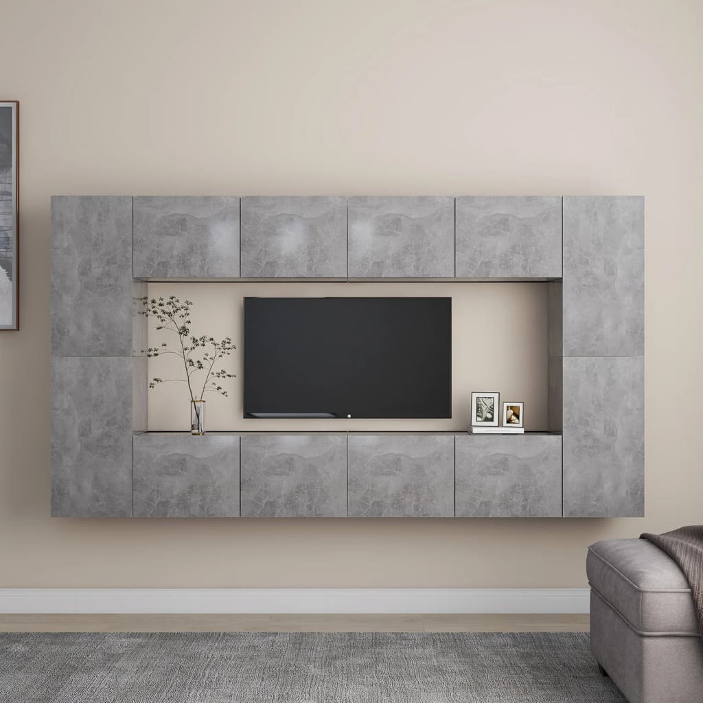 vidaXL Set de dulapuri TV, 8 piese, gri beton, lemn prelucrat