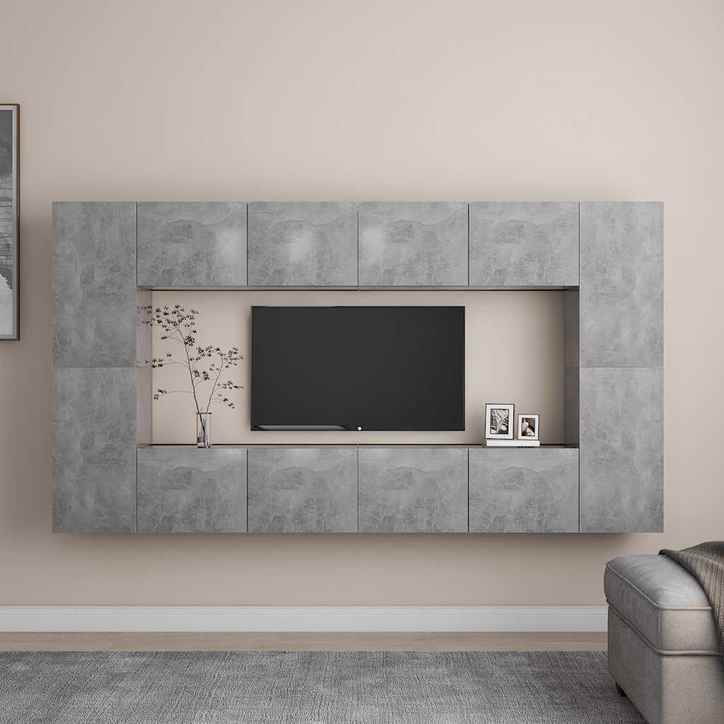 vidaXL Set de dulapuri TV, 8 piese, gri beton, lemn prelucrat