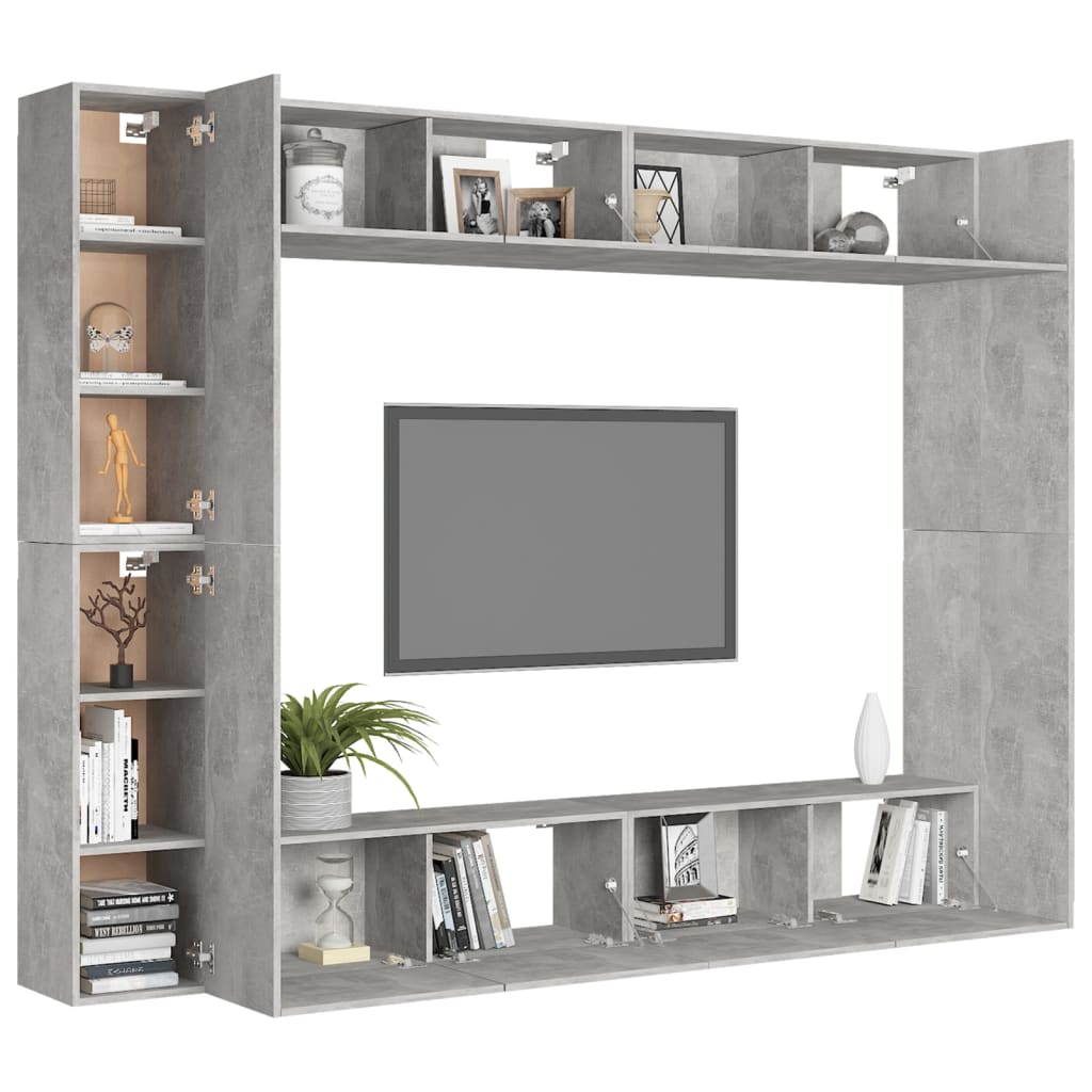 vidaXL Set muebles de salón TV 8 pzas madera ingeniería gris hormigón