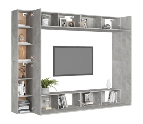 vidaXL Set muebles de salón TV 8 pzas madera ingeniería gris hormigón