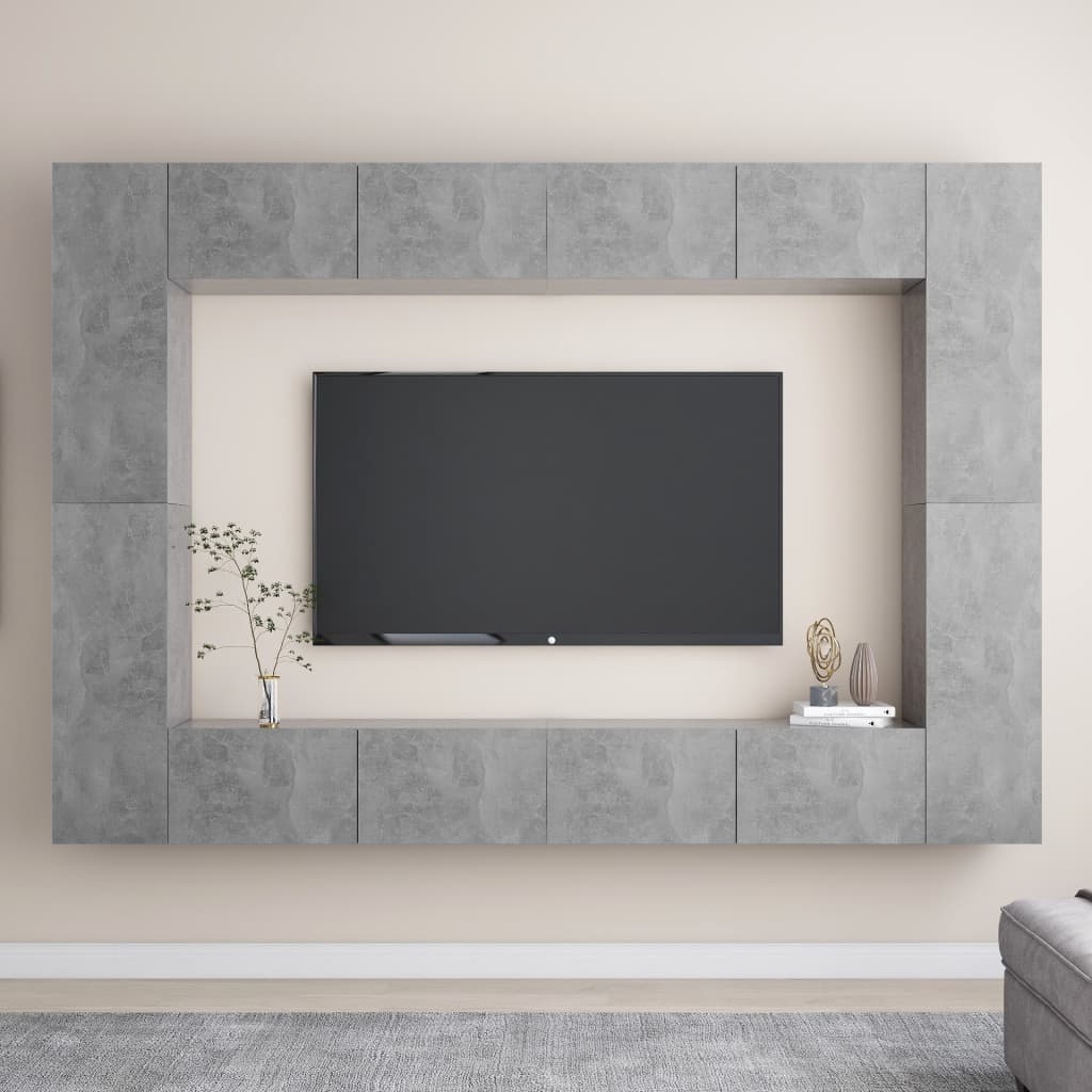 vidaXL Set de dulapuri TV, 8 piese, gri beton, lemn prelucrat beton/