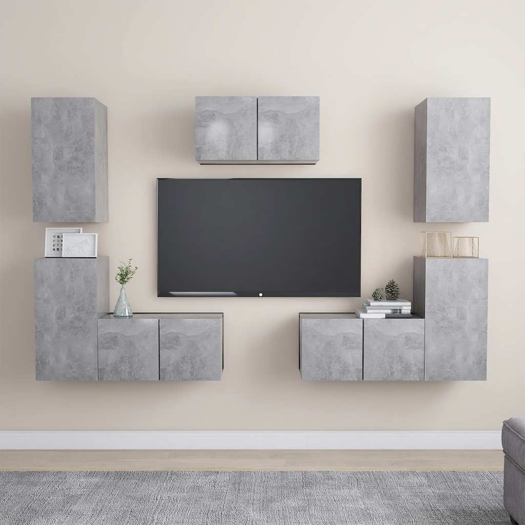 vidaXL Set de dulapuri TV, 7 piese, gri beton, lemn prelucrat
