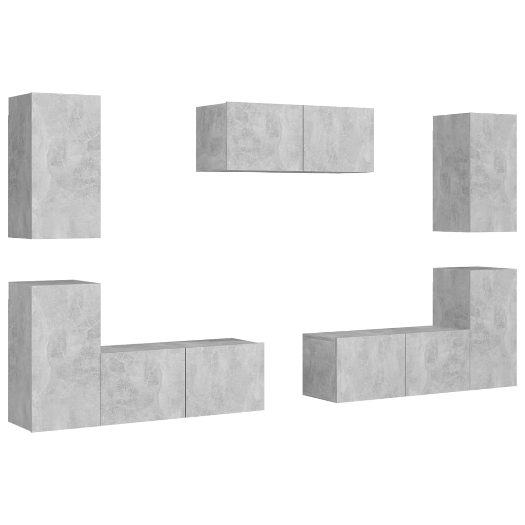 

vidaXL 7 Piece TV Cabinet Set Concrete Gray Chipboard