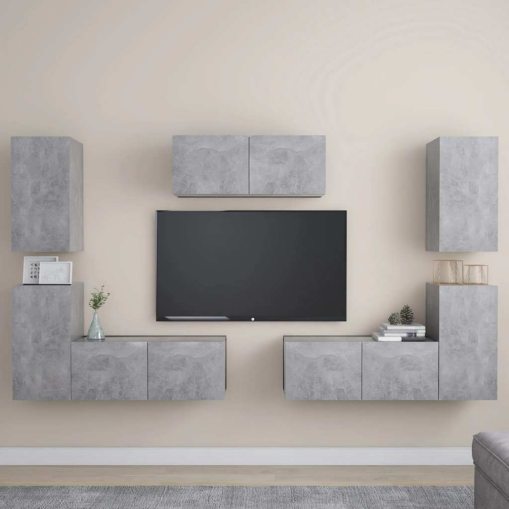 vidaXL Set de dulapuri TV, 7 piese, gri beton, lemn prelucrat