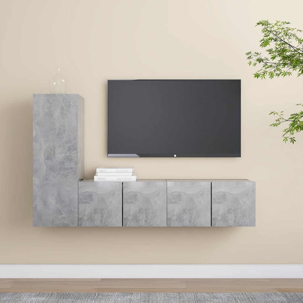 vidaXL Ensemble de meuble TV 3 pcs Gris béton Aggloméré