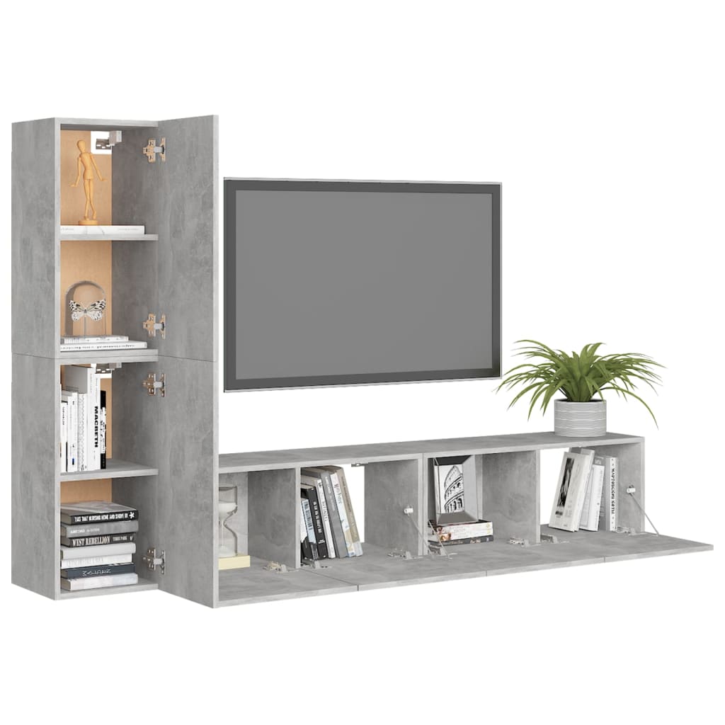 vidaXL 4-tlg. TV-Schrank-Set Betongrau Holzwerkstoff