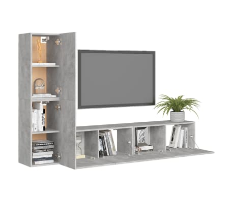 vidaXL 4-tlg. TV-Schrank-Set Betongrau Holzwerkstoff