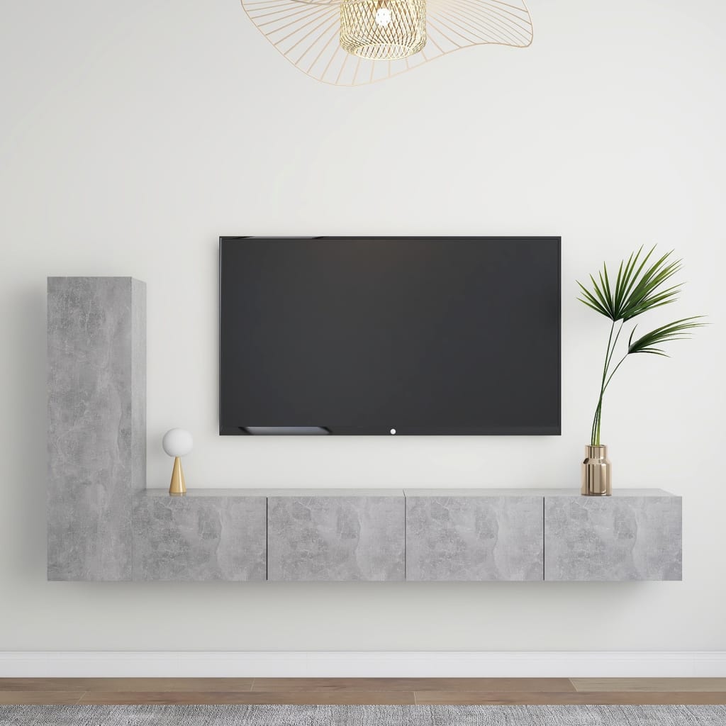 vidaXL Set dulap TV, 3 piese, gri beton, PAL vidaXL imagine model 2022