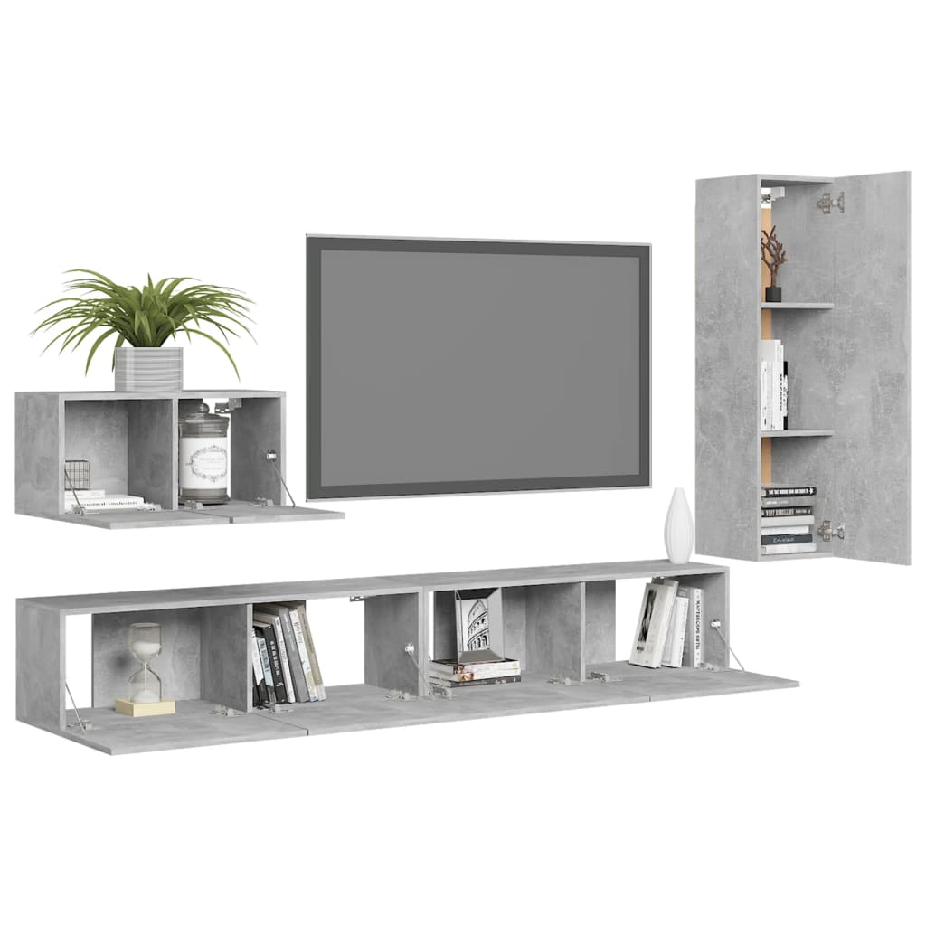 

vidaXL 4-delige Tv-meubelset spaanplaat betongrijs