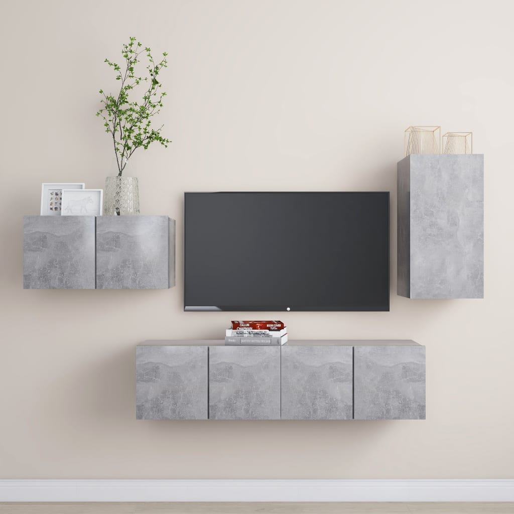 Ensemble de meuble TV 4 pcs Gris béton Aggloméré
