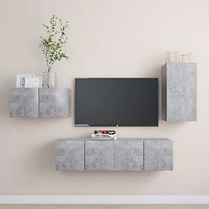 Komplet TV omaric 4-delni betonsko siva iverna plošča