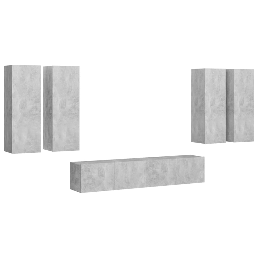 

vidaXL 6 Piece TV Cabinet Set Concrete Gray Chipboard