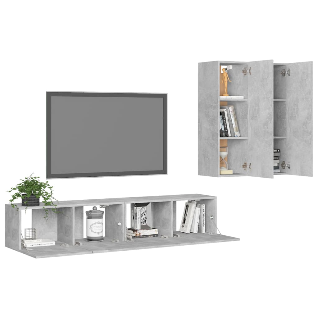 

vidaXL 4-delige Tv-meubelset spaanplaat betongrijs