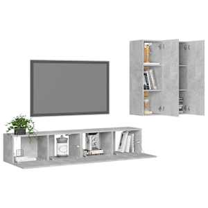 vidaXL 4 pcs conjunto de m&oacute;veis de TV derivados madeira cinza cimento