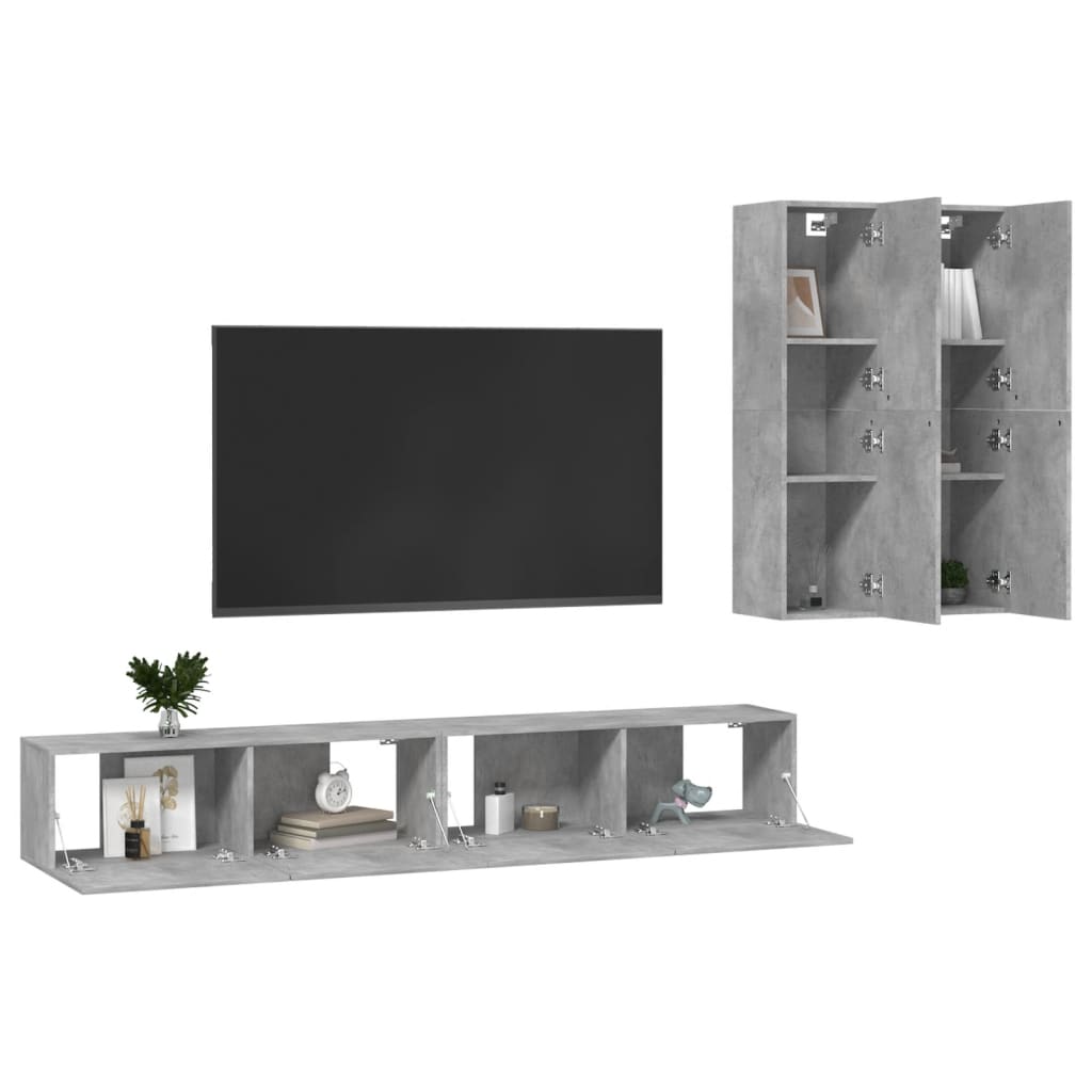 

vidaXL 4-delige Tv-meubelset spaanplaat betongrijs