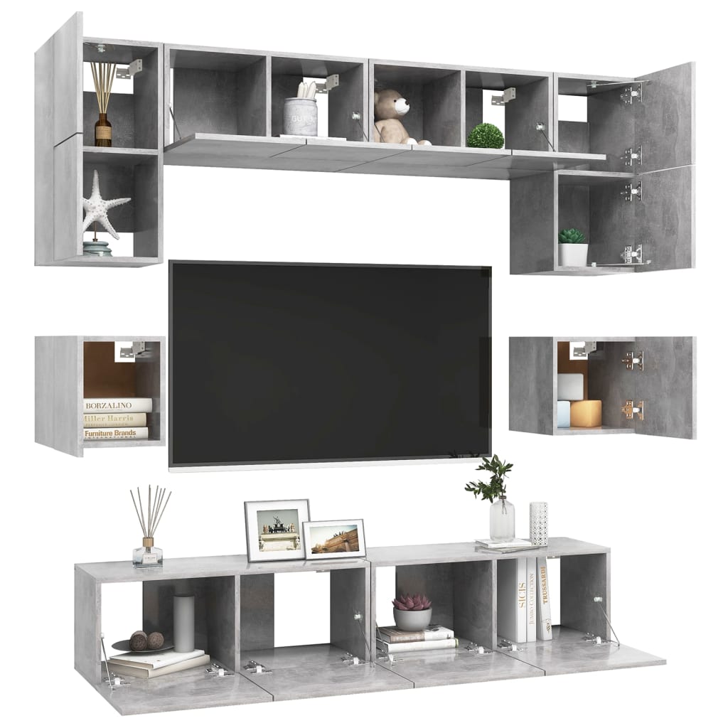 

vidaXL 8-delige Tv-meubelset spaanplaat betongrijs